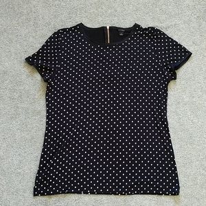 Ann Taylor Black Top w/ white dots, zipper back